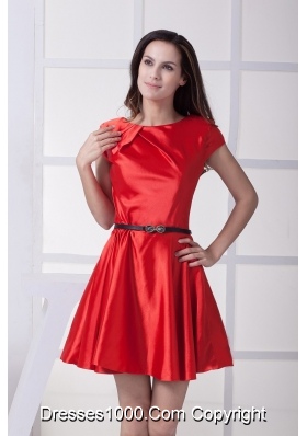 Red Scoop Prom Dress For Wedding with Black Bow Decorated Belt