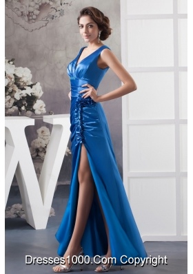 Royal Blue V-neck Floor-length Prom Celebrity Dress High Slit