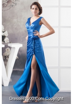 Royal Blue V-neck Floor-length Prom Celebrity Dress High Slit