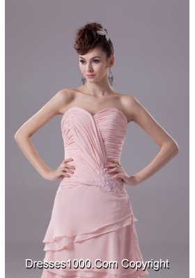 Ruche and Appliques Sweetheart Ankle-length Layers Prom Dress