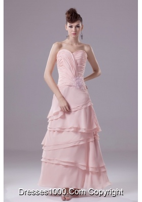 Ruche and Appliques Sweetheart Ankle-length Layers Prom Dress