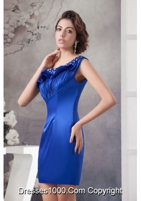 Ruched and Beaded Blue Prom Celebrity Dress of One Shoulder