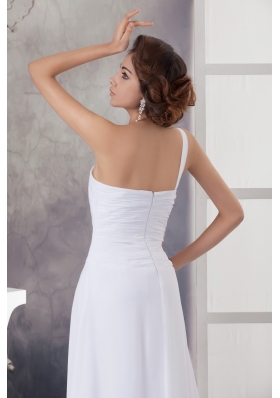 Ruched and Beaded Cool Neckline with Brush Train and One Shoulder