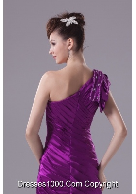 Ruched and Beaded Mini Eggplant Purple Prom Dresses with One Shoulder