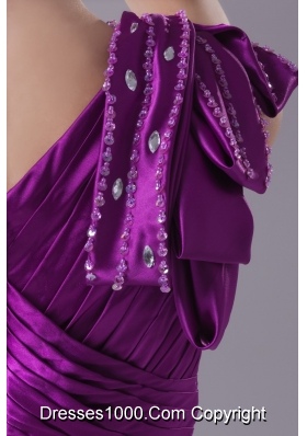 Ruched and Beaded Mini Eggplant Purple Prom Dresses with One Shoulder