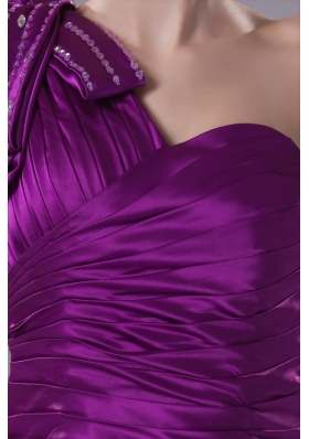 Ruched and Beaded Mini Eggplant Purple Prom Dresses with One Shoulder