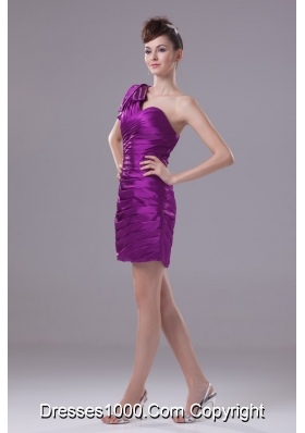 Ruched and Beaded Mini Eggplant Purple Prom Dresses with One Shoulder