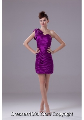 Ruched and Beaded Mini Eggplant Purple Prom Dresses with One Shoulder