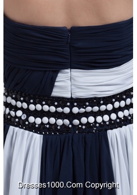 Ruched and Beaded Prom Evening Dresses in Navy Blue and White