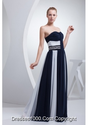 Ruched and Beaded Prom Evening Dresses in Navy Blue and White