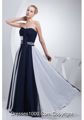 Ruched and Beaded Prom Evening Dresses in Navy Blue and White