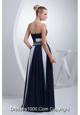 Ruched and Beaded Prom Evening Dresses in Navy Blue and White