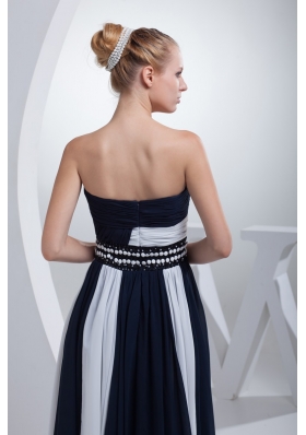 Ruched and Beaded Prom Evening Dresses in Navy Blue and White