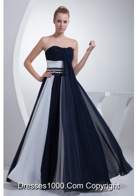 Ruched and Beaded Prom Evening Dresses in Navy Blue and White