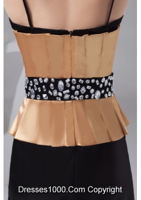 Ruched Black and Gold Mini Prom Cocktail Dress with Beading