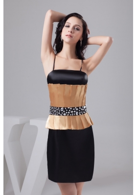 Ruched Black and Gold Mini Prom Cocktail Dress with Beading