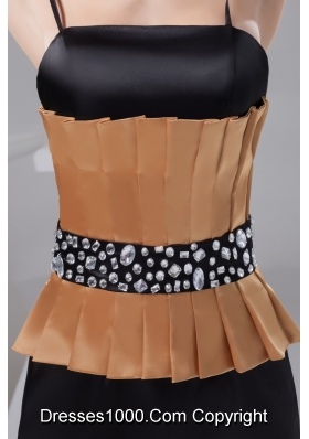 Ruched Black and Gold Mini Prom Cocktail Dress with Beading