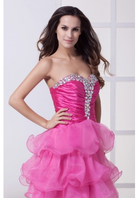 Ruching and Diamonds Decorated Ruffled Layers Sweeeheart Prom Dress