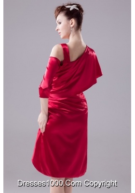 Ruching Knee-length Slit Prom Dress For Wedding with Asymmetrical Neckline