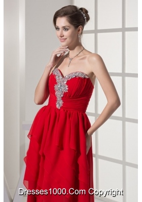 Ruffled Layers Beading and Ruching Sweetheart High Low Prom Gown