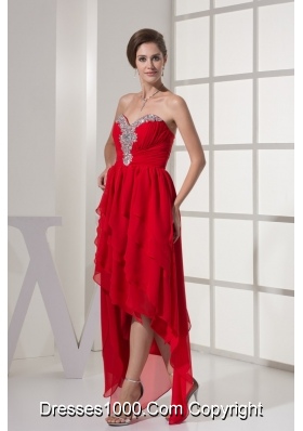 Ruffled Layers Beading and Ruching Sweetheart High Low Prom Gown