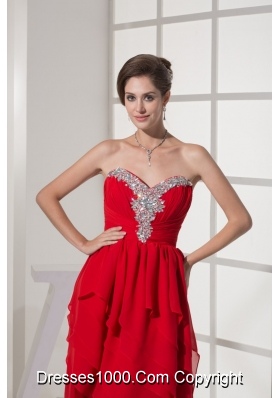 Ruffled Layers Beading and Ruching Sweetheart High Low Prom Gown