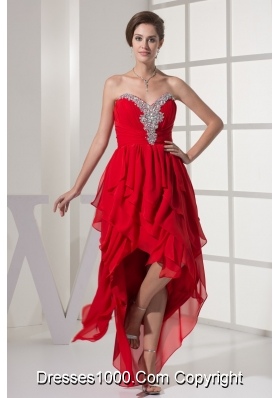 Ruffled Layers Beading and Ruching Sweetheart High Low Prom Gown