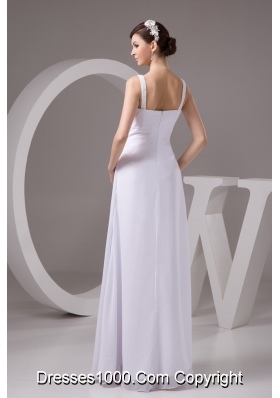 Simple Empire Straps Floor-length White Wedding Dress with Ruche