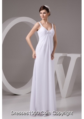 Simple Empire Straps Floor-length White Wedding Dress with Ruche