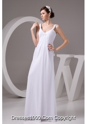 Simple Empire Straps Floor-length White Wedding Dress with Ruche