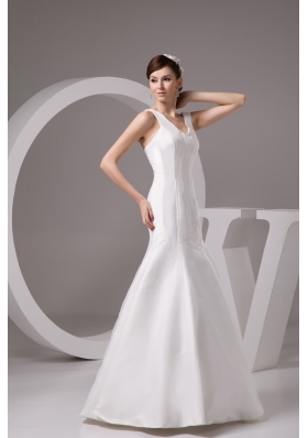 Simple Style V-neck Mermaid Floor-length White Bridal Dresses