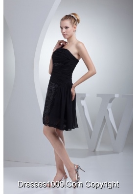 Single Shoulder Black Prom Gown Dress with Ruching and Sequins