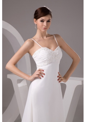 Spaghetti Straps High-low White Wedding Dress with Appliques