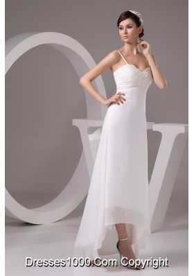 Spaghetti Straps High-low White Wedding Dress with Appliques