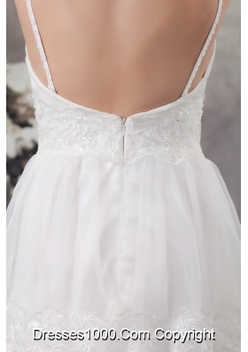 Spaghetti Straps Lace Decoration Wedding Dresses with the Back Out