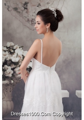 Spaghetti Straps Lace Decoration Wedding Dresses with the Back Out