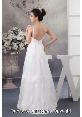 Spaghetti Straps Lace Decoration Wedding Dresses with the Back Out