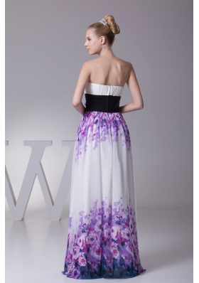 Strapless Colorful Pringting Prom Dresses with Handle Flower Sash