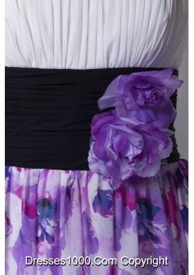 Strapless Colorful Pringting Prom Dresses with Handle Flower Sash