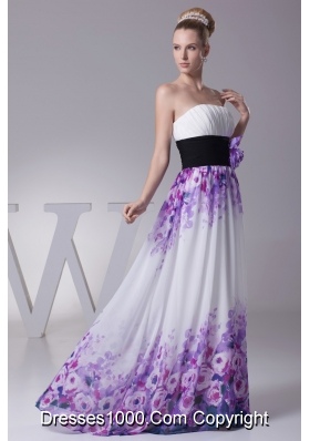 Strapless Colorful Pringting Prom Dresses with Handle Flower Sash