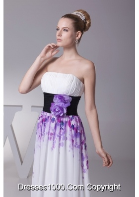 Strapless Colorful Pringting Prom Dresses with Handle Flower Sash