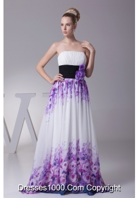 Strapless Colorful Pringting Prom Dresses with Handle Flower Sash