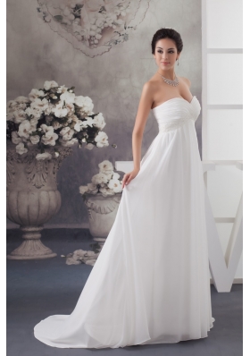 Sweetheart Brush Train Wedding Dress with Beading and Ruche