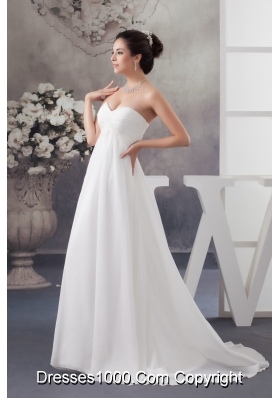 Sweetheart Brush Train Wedding Dress with Beading and Ruche