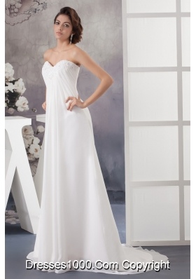 Sweetheart Strapless Beaded and Ruched Wedding Dress with Brush Train