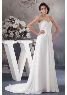 Sweetheart Strapless Beaded and Ruched Wedding Dress with Brush Train