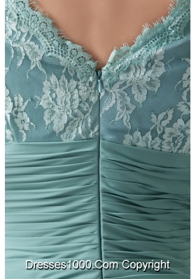 Turquoise V-neck Floor-length Prom Dresses with Long Sleeves