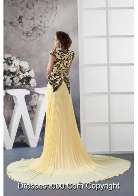 V-neck Pleated Light Yellow Chiffon Prom Graduation Dresses