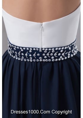 White and Navy Blue Halter Prom Cocktail Dress with Beading