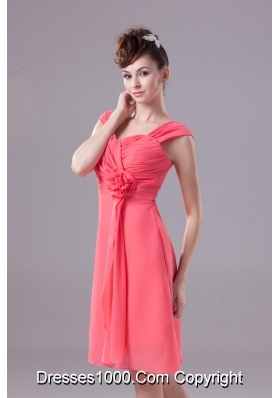 Wide Straps Knee-length Prom Gown with Handle Flower and Ruche